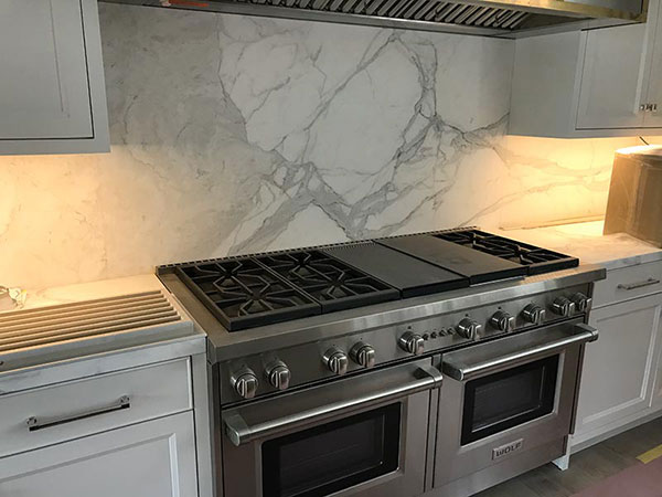 Luxury Residential Kitchen Honed Marble Vein Match Splash
