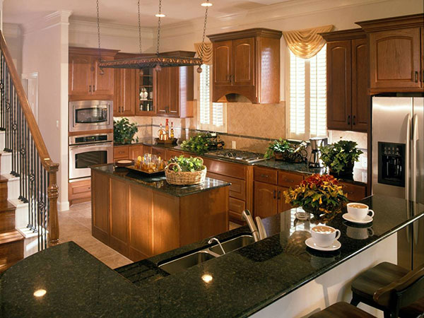 Luxury Residential Kitchen Green Granite Countertops