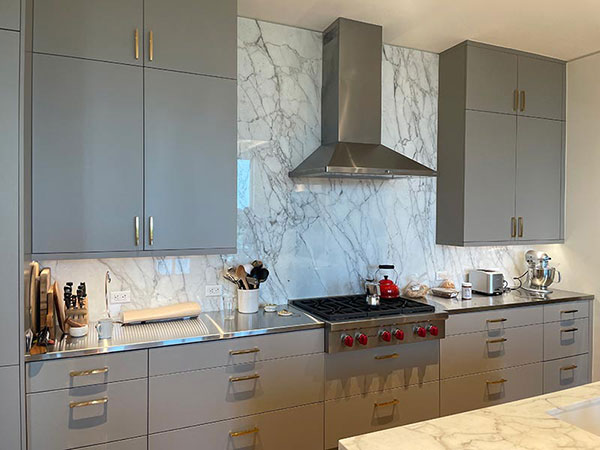 Luxury Residential Kitchen White Marble Backsplash Vein Match 1